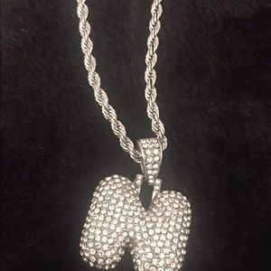 20" Chain “N” Initial Bubble Letter Silver